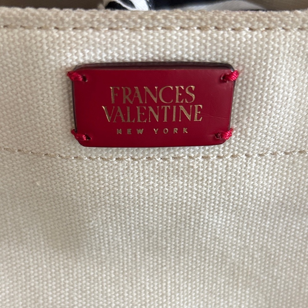 Frances Valentine Cream and Navy Tote with Red Accents - Picture 2 of 5